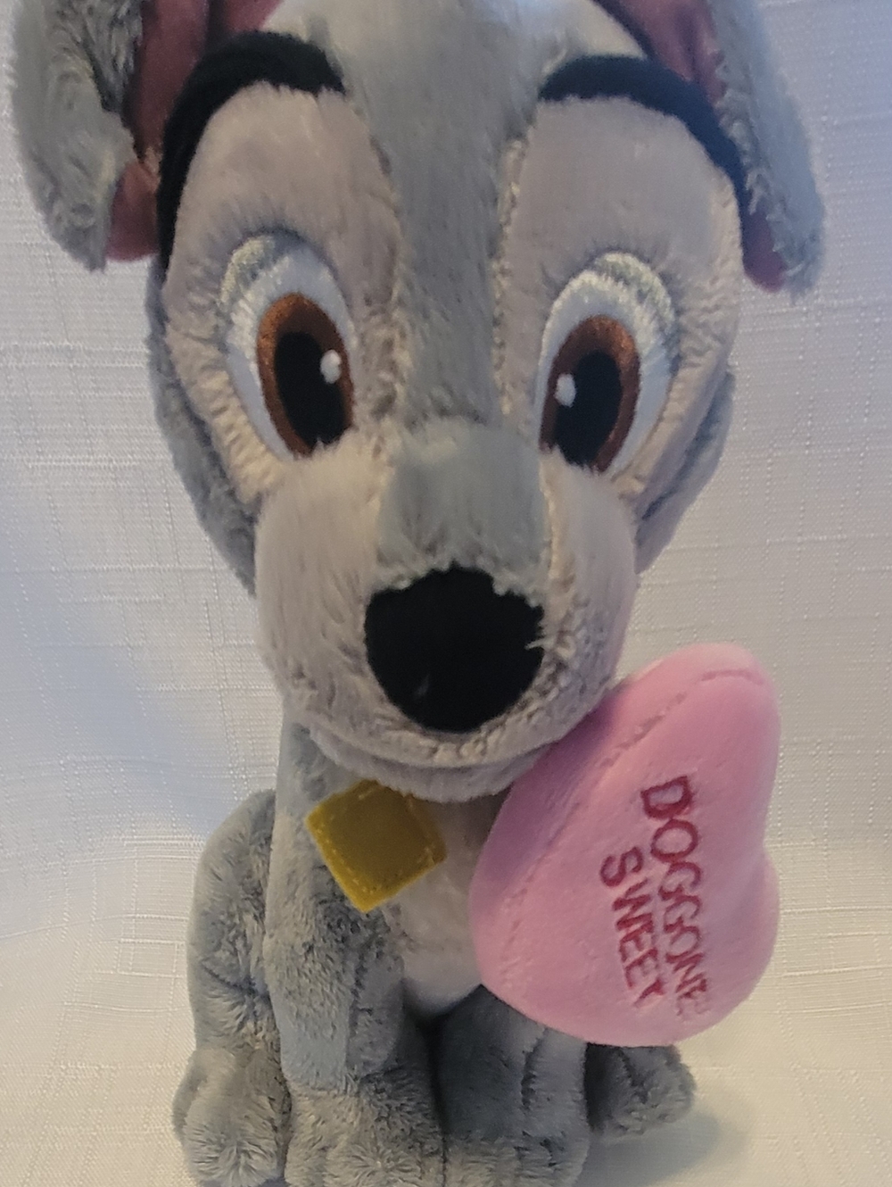 Hallmark Lady And The Tramp Gray Plush Dog Toy with Pink Heart